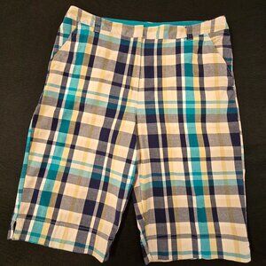 Kim Rogers teal black tan plaid Bermuda shorts - SIZE 14